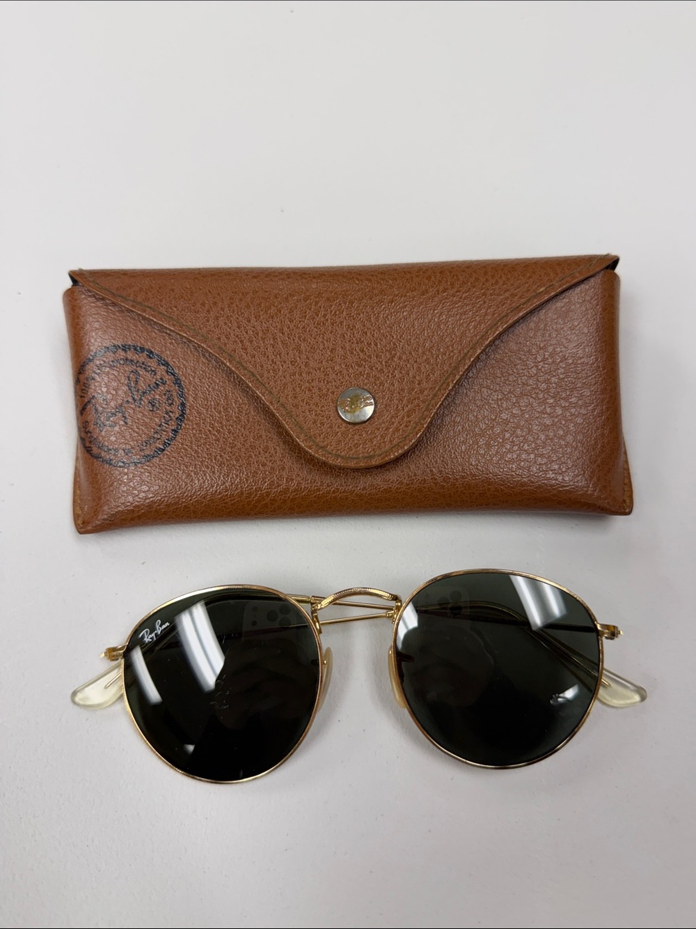Ray-Ban Gold Frame Sunglasses with Brown Leather Case